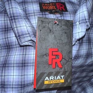 Ariat Plaid CAT2 Fire Resistant Work Shirt Size XXL Navy Blue Ombré